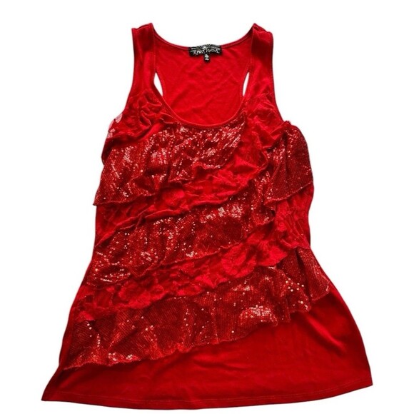 ALMOST FAMOUS Red Sequin Tiered Tank Top Women’s Size Extra Large Lightweight - Picture 1 of 6